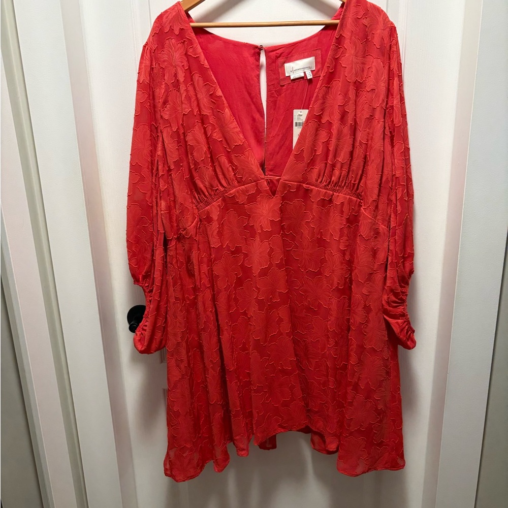 Anthropologie Red Floral V-Neck Blouse